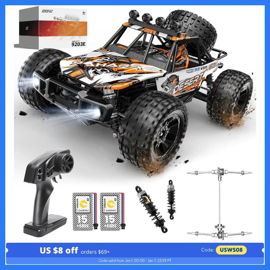 DEERC 9203E 1:10 Scale RC Truck 48KM/H 4X4 Lights 2 Batteries 2.4GHz All-Terrain 30 Min Play