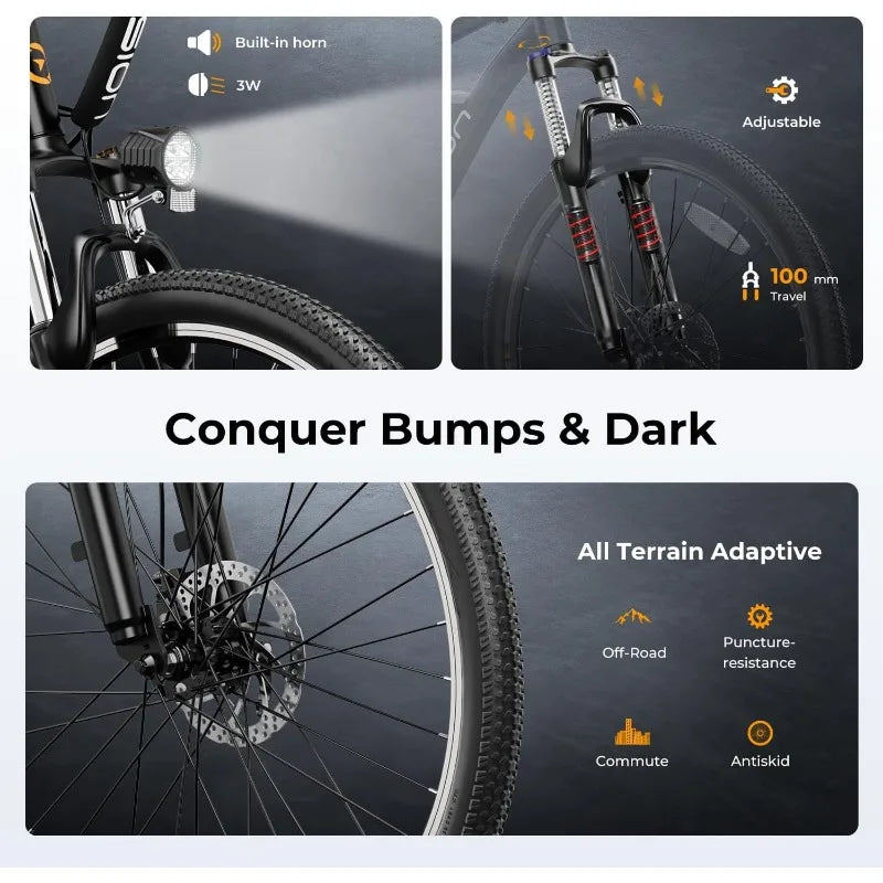 Jasion EB5 Electric Bike for Adults with 500W Peak Brushless Motor 40 Mile Range 20MPH Commuter Mountain E-Bike