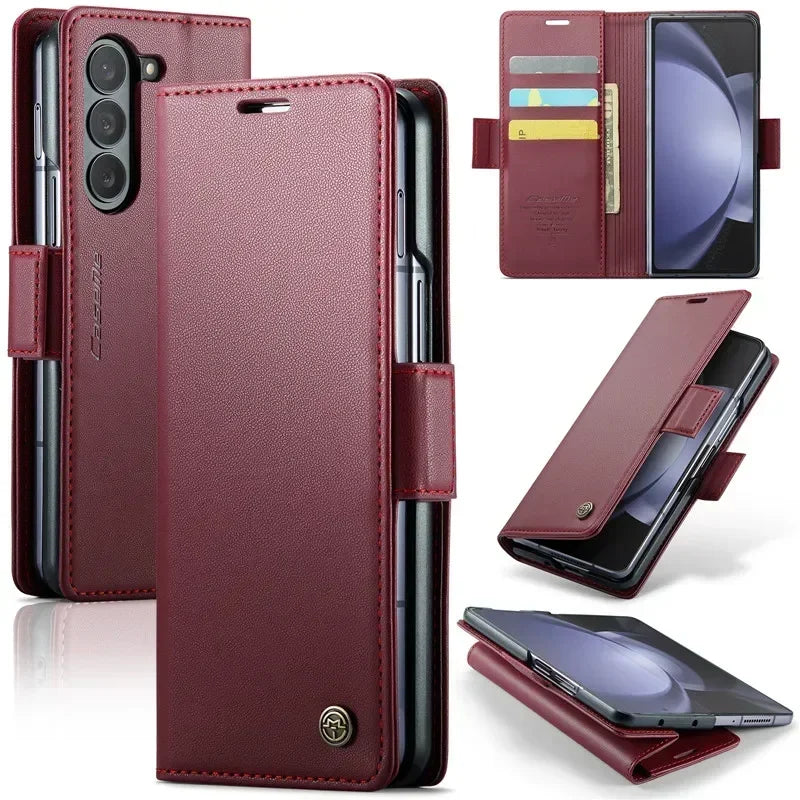 EUCAGR Luxury Magnetic Wallet Leather Case For Samsung Galaxy Z Fold 6 5 Shockproof Card Holder Pocket Cover For Galaxy Z Fold6