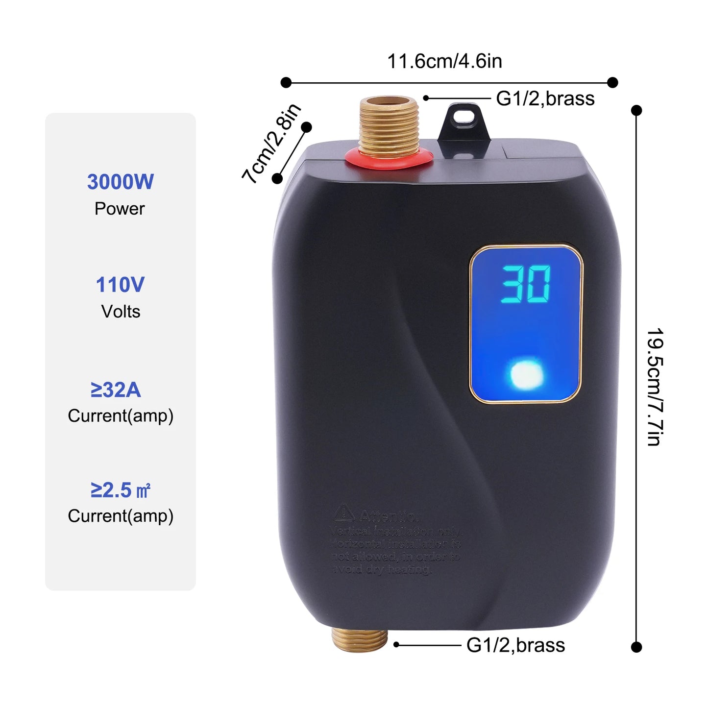 3000W Instant Electric Water Heater LED Display Adjustable