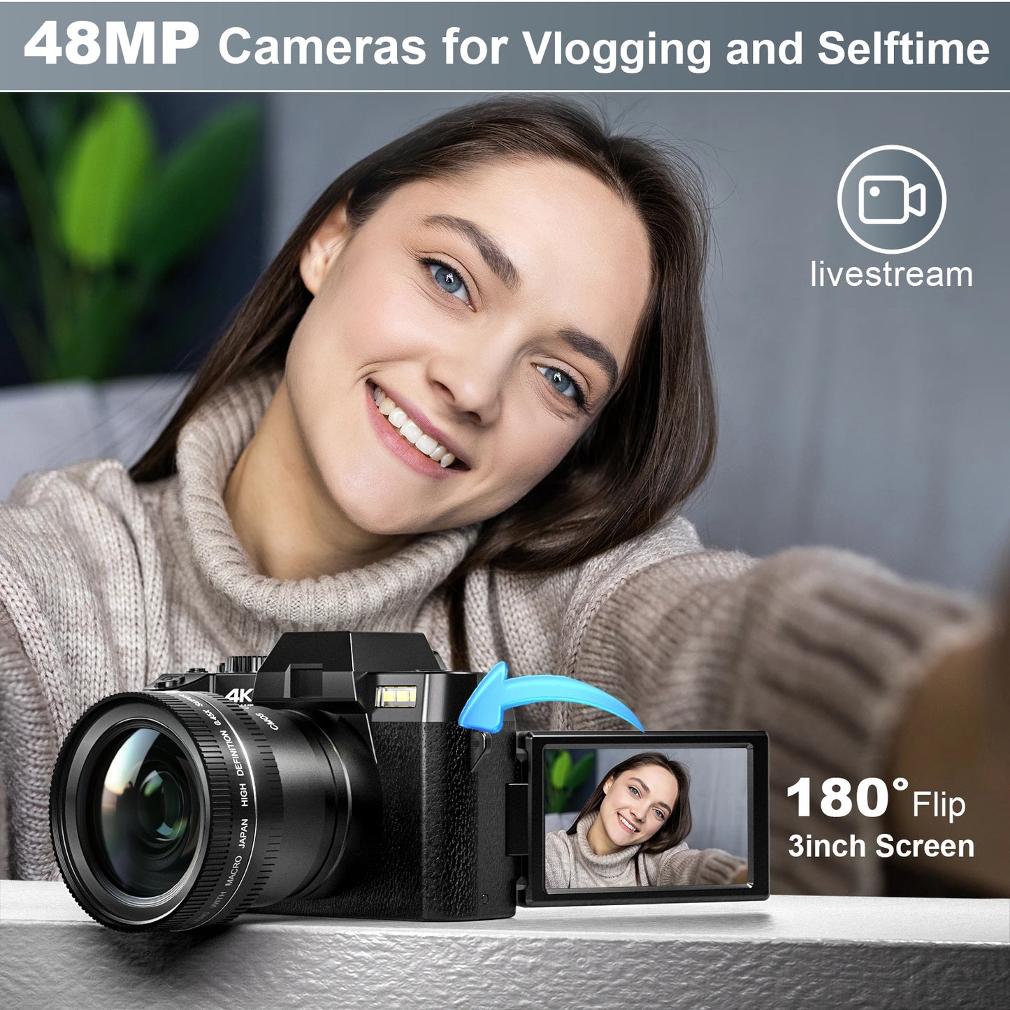 NBD Compact Digital Camera 4K WIFI WebCam 48MP Camcorder 16X Digital Zoom