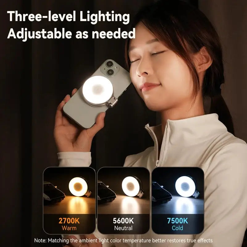 TELESIN 3-in-1 Magnetic Selfie Light with 360° LED Ring MagSafe Mirror and Phone Stand