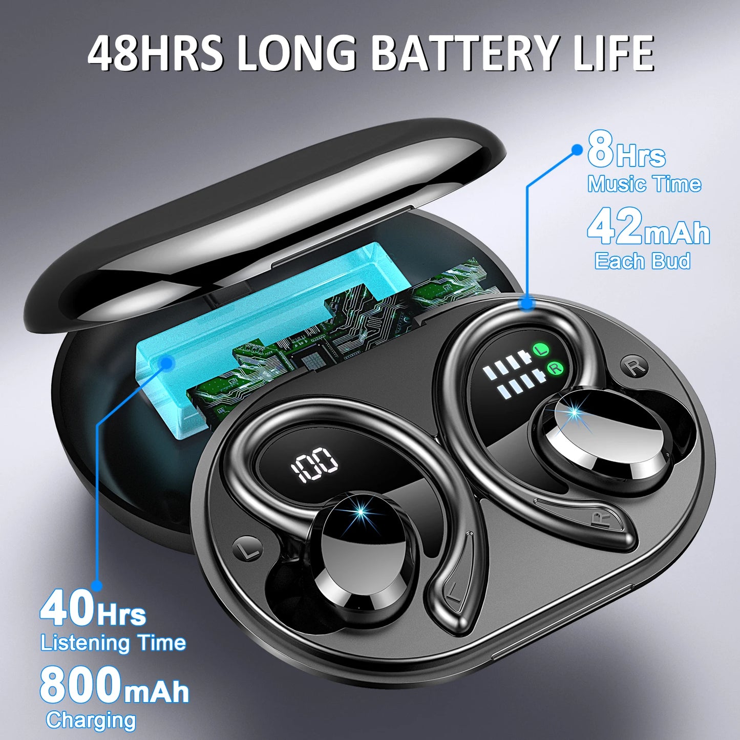 Wireless Bluetooth 5.3 Earbuds with Stereo Bass & 40H Playback IP7 Waterproof