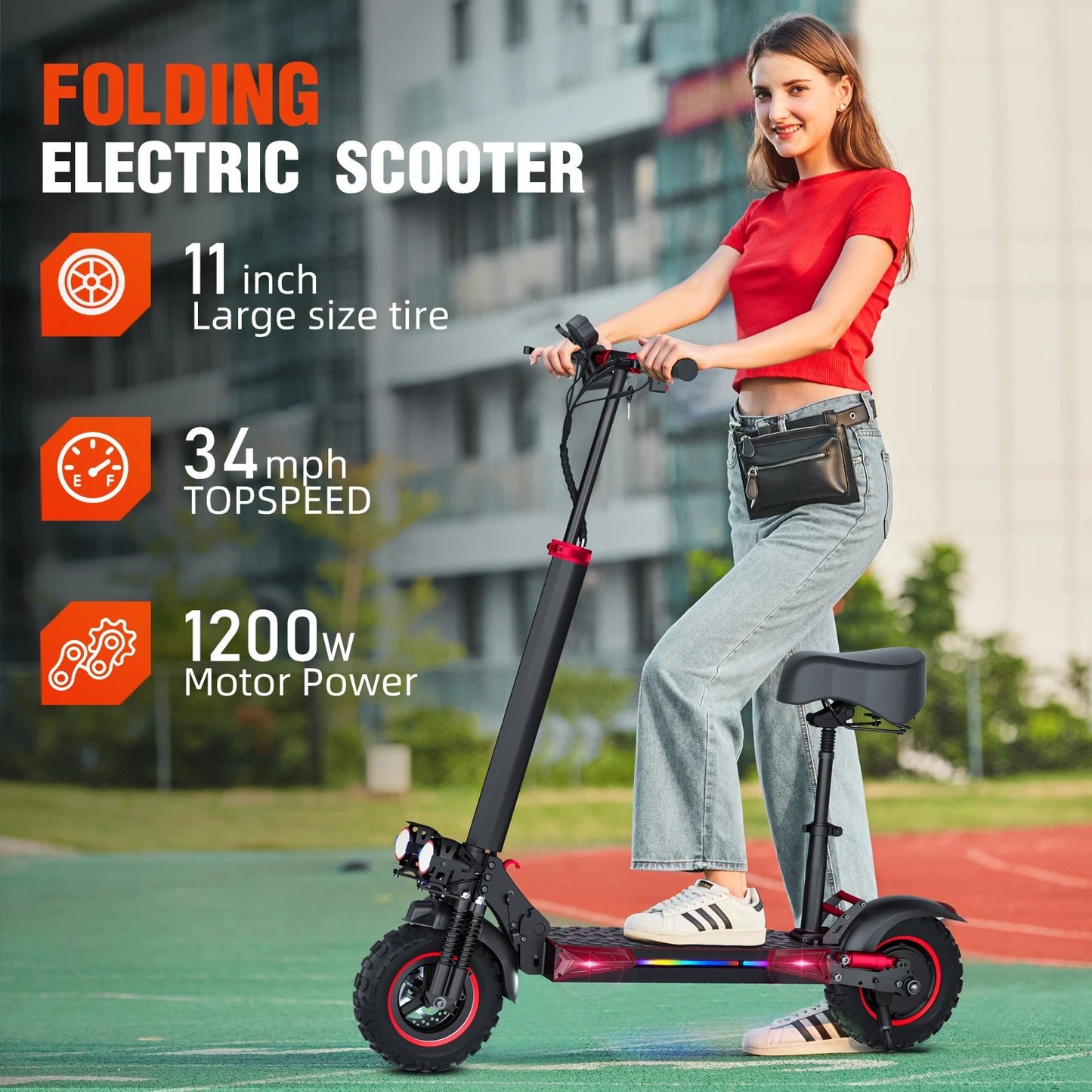 EScooter J11MAX Foldable Waterproof Adult Electric Scooter 11 Inch Off Road Tires 48V 1200W 18Ah