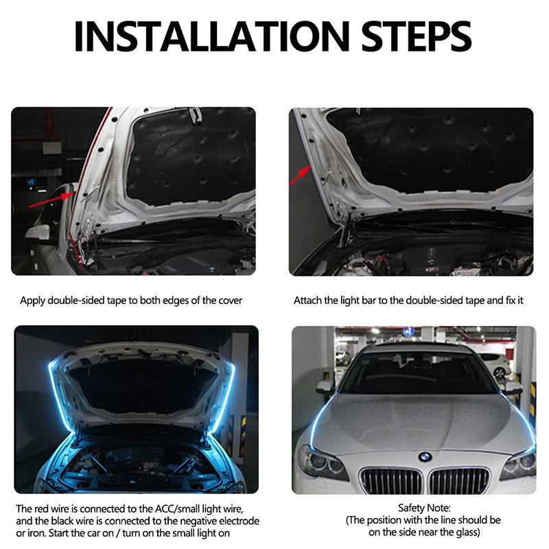 150 180CM Car Hood LED Running Light Strip White Dynamic