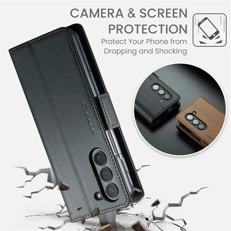 EUCAGR Luxury Magnetic Wallet Leather Case For Samsung Galaxy Z Fold 6 5 Shockproof Card Holder Pocket Cover For Galaxy Z Fold6