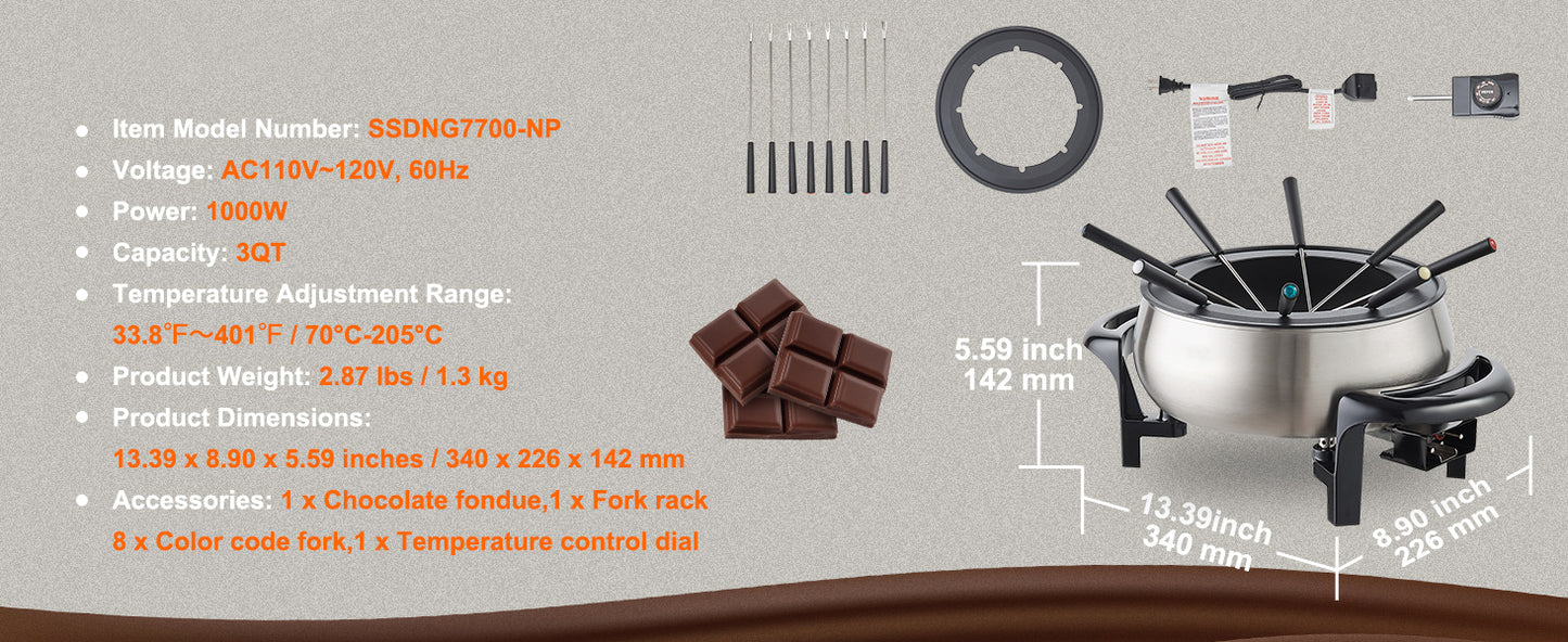 SucceBuy  1000W Electric Fondue Pot 3Qt
