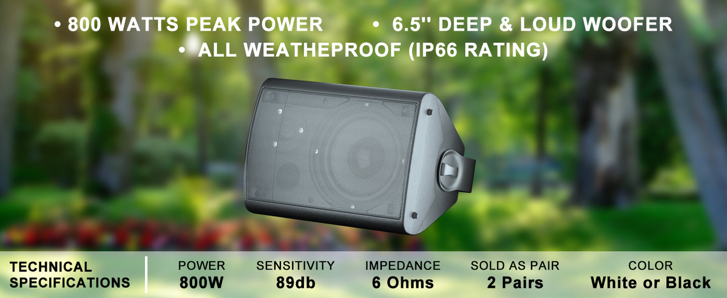 Herdio 800W 6.5in Outdoor Waterproof Wall Mount Speakers 4 Pack


A