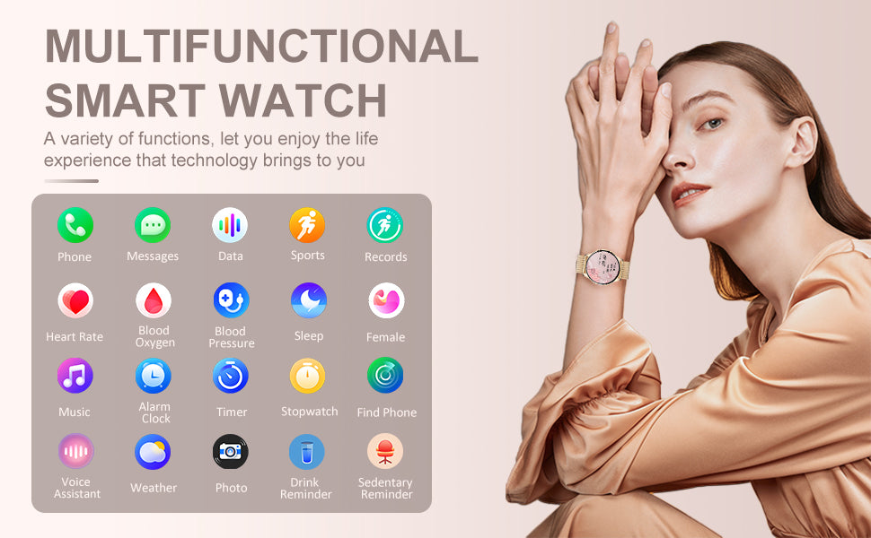 Smart Watch for Women Answer/Make Call Fitness Tracker for Android and iOS Phones Waterproof  with 1.32" HD Full